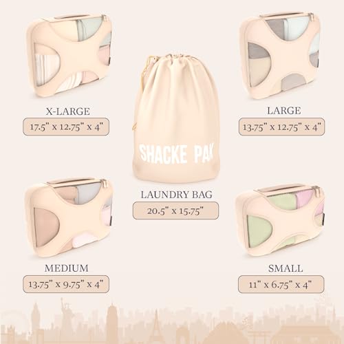 Shacke Premium 5 Packing Cubes Set - Lightweight Mesh Travel Luggage Organizers with Laundry Bag, 5-Piece Suitcase Storage System (Cream) - Image 4