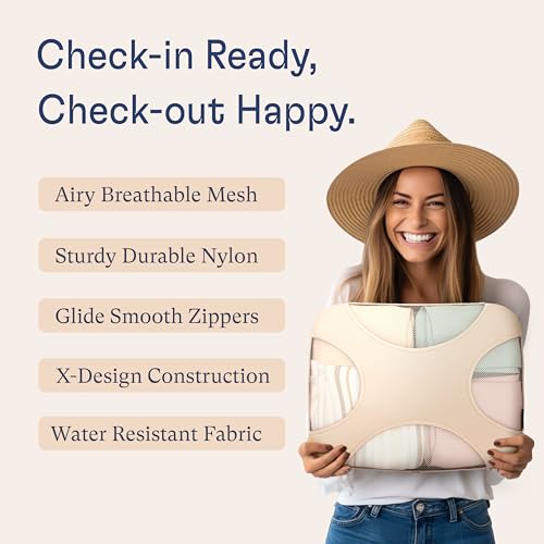 Shacke Premium 5 Packing Cubes Set - Lightweight Mesh Travel Luggage Organizers with Laundry Bag, 5-Piece Suitcase Storage System (Cream) - Image 5