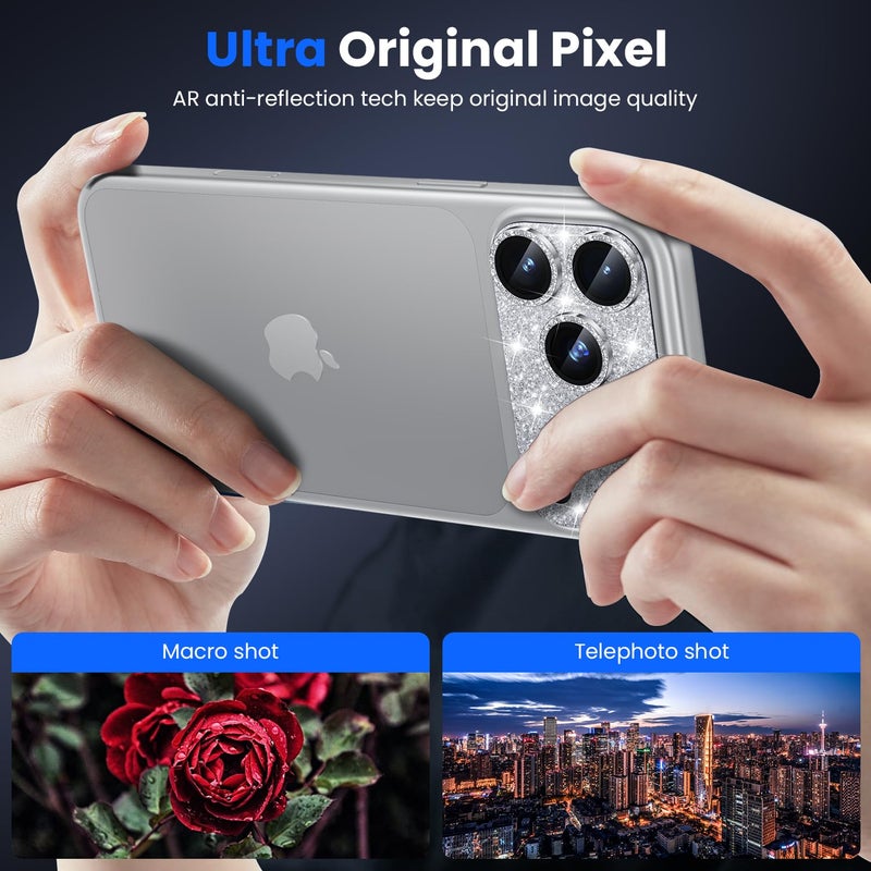 WSKEN for iPhone 17 Pro Max Camera Lens Protector, [Military Grade Shatterproof] [Strong Adhesion] Metal Aluminum Alloy Tempered Glass Camera Screen Protector, Glitter - Image 2