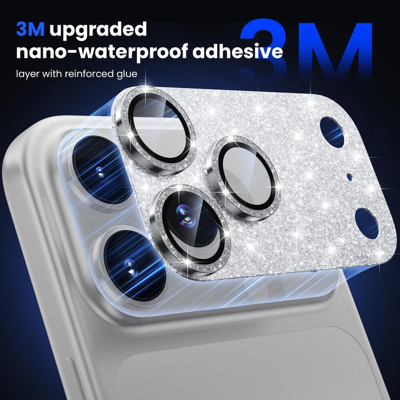WSKEN for iPhone 17 Pro Max Camera Lens Protector, [Military Grade Shatterproof] [Strong Adhesion] Metal Aluminum Alloy Tempered Glass Camera Screen Protector, Glitter - Image 3