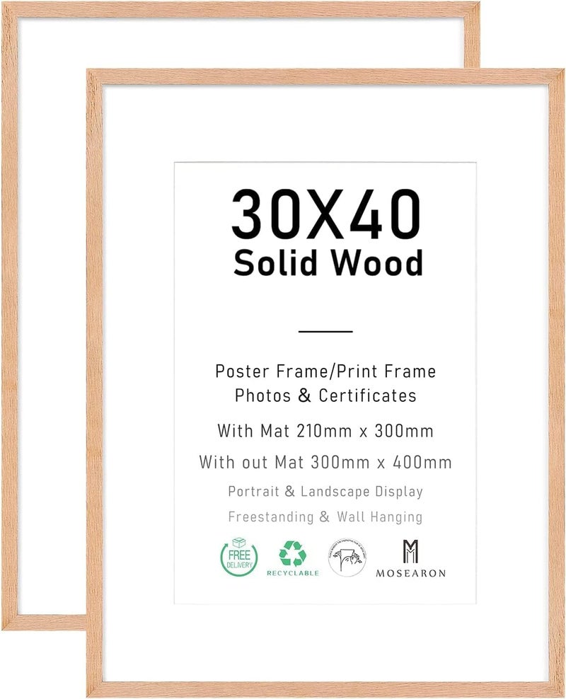 30x40cm Certificate Picture FrameOAK Wood Photo Frame with mount for A4 or 44x6 printPoster Frame with plexiglass for Wall Mount DisplaySet of 2