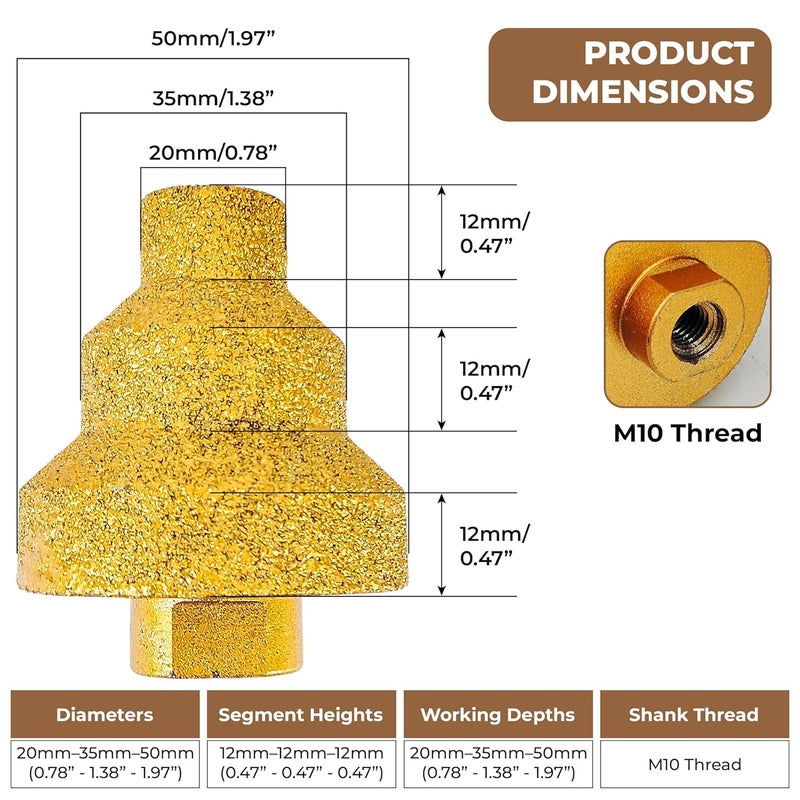 KH866 Diamond Step Drill Bits 20-35-50mm for Metal, Tile, Wood, Concrete, Marble, Engineered Stone, Multi Hole Opener Cone Bit Grinder Cutter, Beveling Chamfer Step Tapered Reamer, Multilayered Layer Bit - Image 2