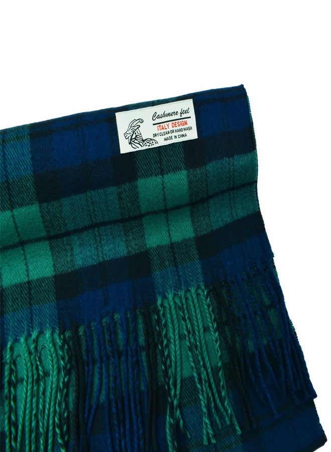 Glory Max Scottish Stewart Tartan Plaid Luxurious Winter Scarf Soft Cashmere Feel 72"x12" (Green/Blue Plaid) - Image 2