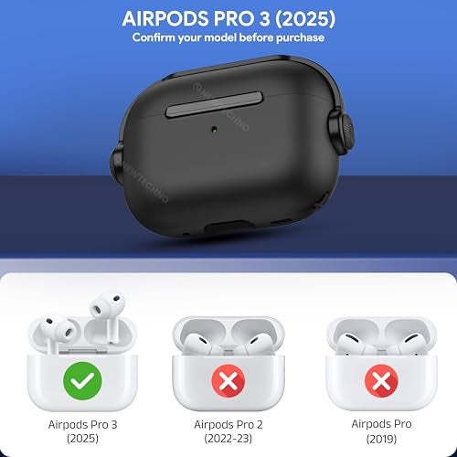 NEWTECHNO Antilost Lid Case Cover Shell for Airpods pro 3 (2025)| Full Protection Case Cover with Lanyard Compatible for Airpods Pro 3rd Generation with carabaner, Secure Lock Design, Black - Image 2