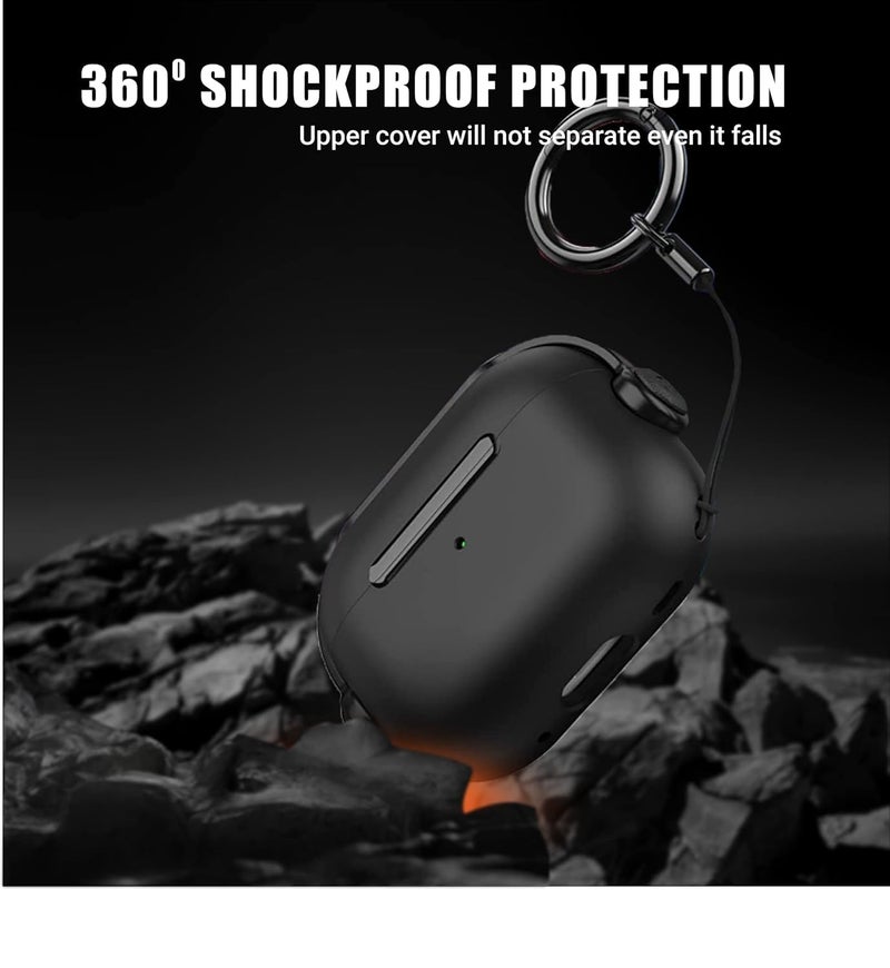 NEWTECHNO Antilost Lid Case Cover Shell for Airpods pro 3 (2025)| Full Protection Case Cover with Lanyard Compatible for Airpods Pro 3rd Generation with carabaner, Secure Lock Design, Black - Image 4