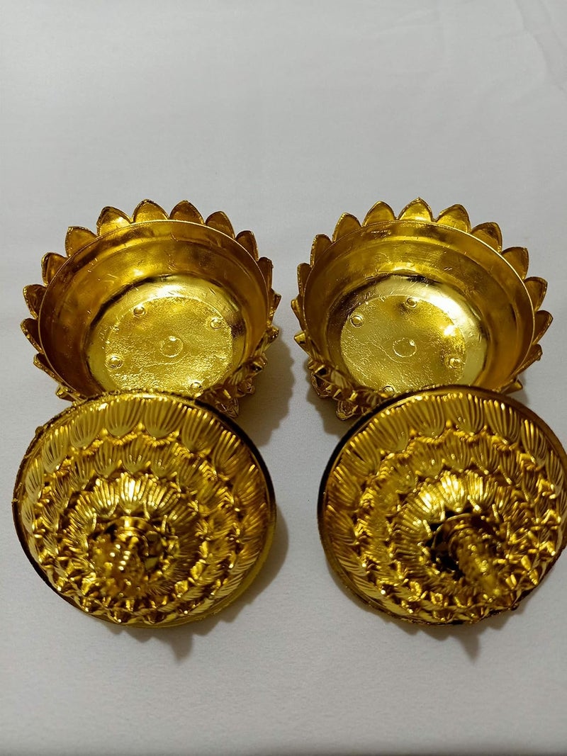 Sri Sainath Enterprises Lotus Design KUMKUM Box Pooja Haldi Kumkum Holder Gold Design Kumkum Box for Puja Ethnic Holder EngagementTilak Plastic KUMKUM Box Pack of 2  - Image 3