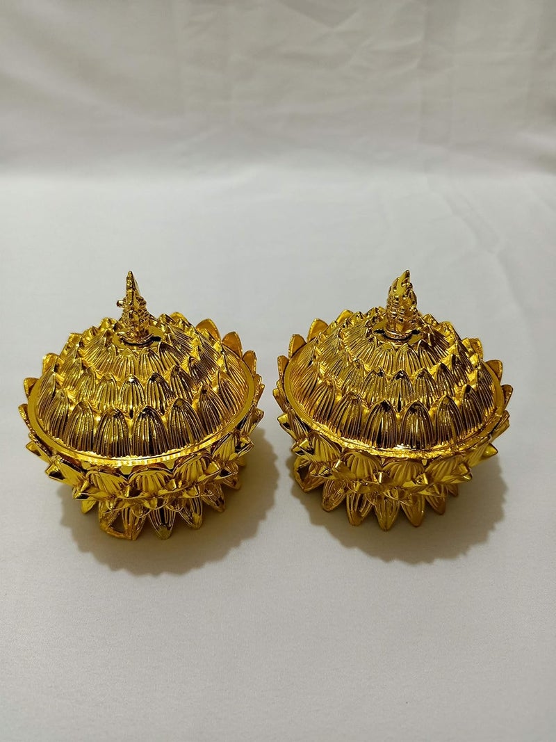 Sri Sainath Enterprises Lotus Design KUMKUM Box Pooja Haldi Kumkum Holder Gold Design Kumkum Box for Puja Ethnic Holder EngagementTilak Plastic KUMKUM Box Pack of 2  - Image 5