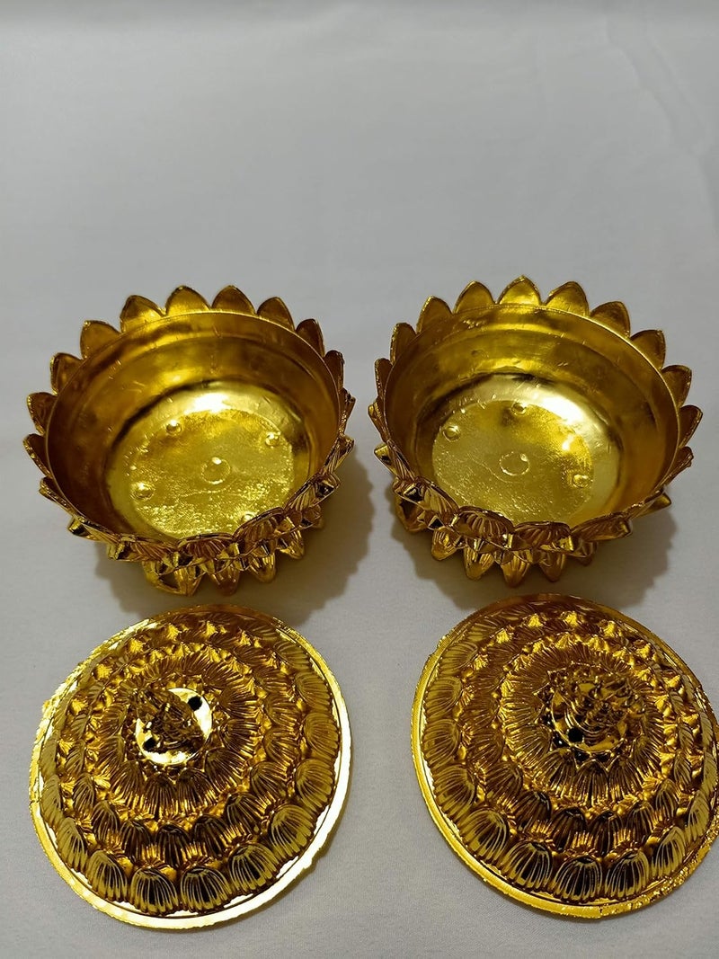Sri Sainath Enterprises Lotus Design KUMKUM Box Pooja Haldi Kumkum Holder Gold Design Kumkum Box for Puja Ethnic Holder EngagementTilak Plastic KUMKUM Box Pack of 2  - Image 4