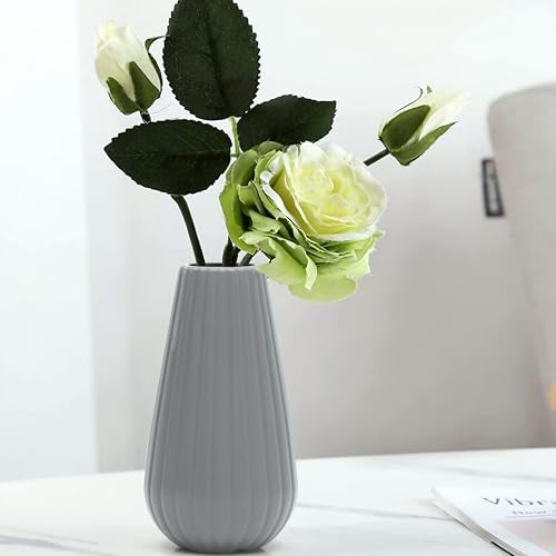 Livzing 7.5 inch Plastic Flower Vase for Home Decor Cone Shaped Modern Vase Center Table Decorative Flower Pot for Living Room Bedroom Office (Pack of 2, Grey) - Image 4