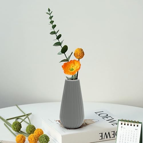 Livzing 7.5 inch Plastic Flower Vase for Home Decor Cone Shaped Modern Vase Center Table Decorative Flower Pot for Living Room Bedroom Office (Pack of 2, Grey) - Image 1