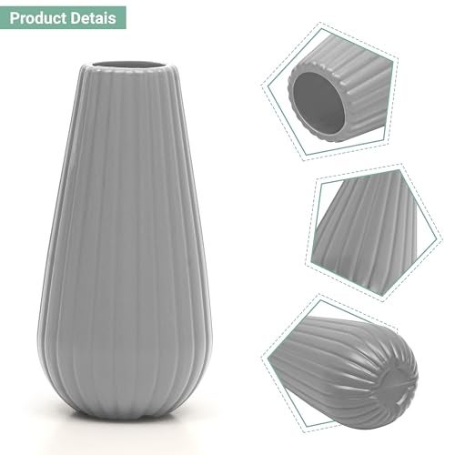 Livzing 7.5 inch Plastic Flower Vase for Home Decor Cone Shaped Modern Vase Center Table Decorative Flower Pot for Living Room Bedroom Office (Pack of 2, Grey) - Image 3
