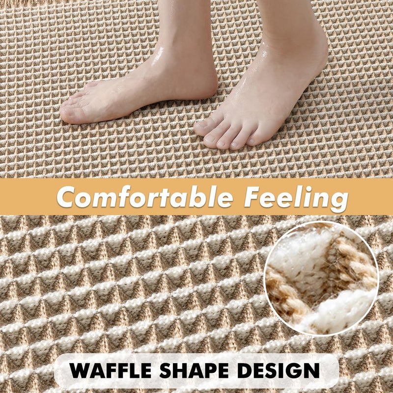 MIULEE Set of 2 Waffle Bathroom Rugs, Boho Bath Rugs Non Slip Washable, Super Absorbent Bath Mats, Ultra Soft Rubber Backed Shower Mats for Bathroom Floor, Tub, Brown & White, 17"x24"+18"x30" - Image 5