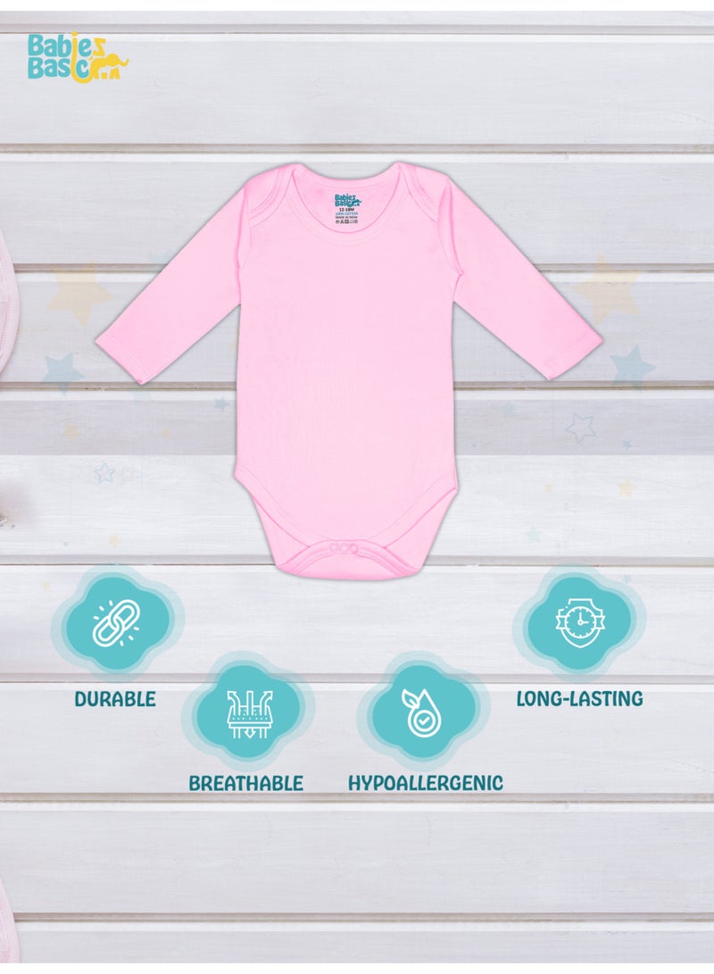 Babies Basic 100% Super Combed Cotton, Long Sleeves Romper/Bodysuit, For New Born To 24Months, Set Of 6 - Pink, Lemon, Cream  - Image 2