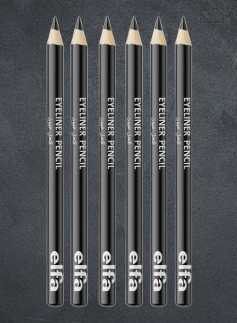 elfa 6 Pieces Waterproof Soft Kohl Eyeliner Pencil Black - Image 1