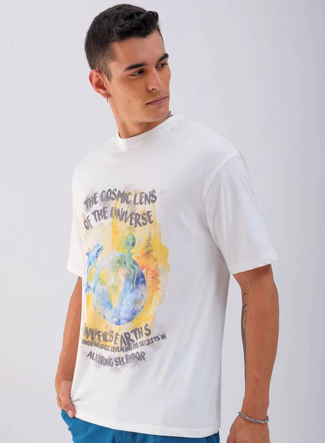 The Indian Garage Co Men Boxy Oversized Graphic Back Printed Round Neck Tshirt