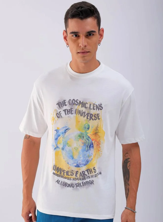 The Indian Garage Co Men Boxy Oversized Graphic Back Printed Round Neck Tshirt
