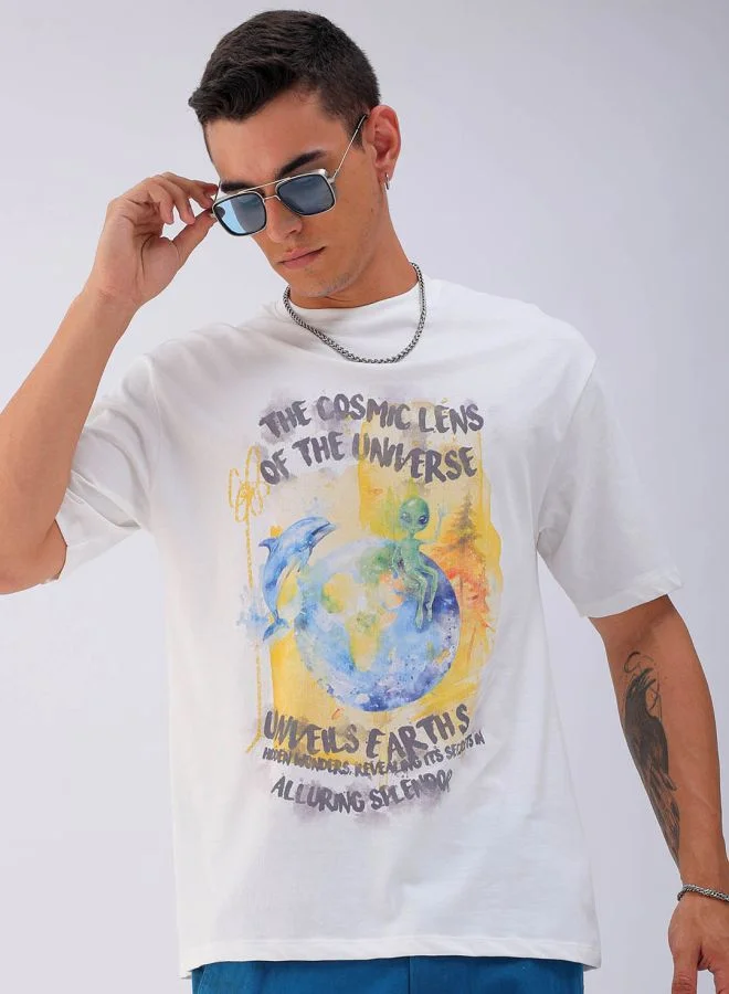The Indian Garage Co Men Boxy Oversized Graphic Back Printed Round Neck Tshirt