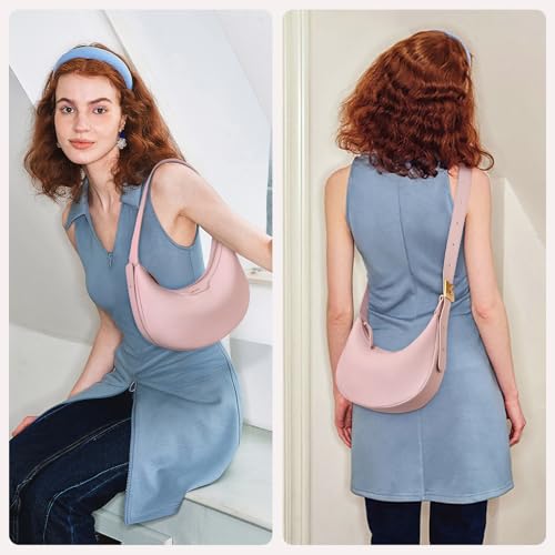 Keyli Fashionable Crossbody Shoulder Bag for Women Crescent Purse Waterproof Leather Handbags Clutch Tote Designer Bags with Adjustable Strap Pink - Image 4