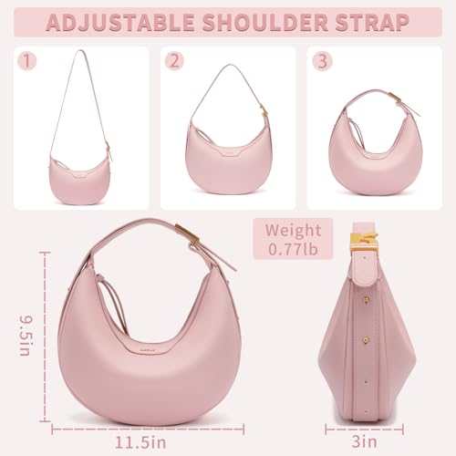 Keyli Fashionable Crossbody Shoulder Bag for Women Crescent Purse Waterproof Leather Handbags Clutch Tote Designer Bags with Adjustable Strap Pink - Image 2