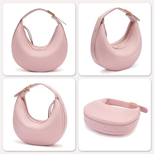 Keyli Fashionable Crossbody Shoulder Bag for Women Crescent Purse Waterproof Leather Handbags Clutch Tote Designer Bags with Adjustable Strap Pink - Image 5
