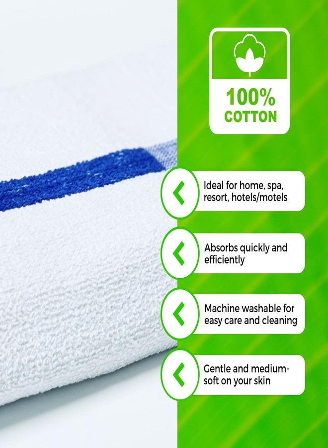 Towels N More منشفة ن وأكثر 24x48 منشفة حمام ناعمة بجانب المسبح 6 كبيرة فائقة الامتصاص بيضاء مع شريط أزرق في المنتصف للاستخدام في المنزل، المسبح، السبا، الصالة الرياضية، الفندق، الموتيل كمنشفة استحمام - Image 3
