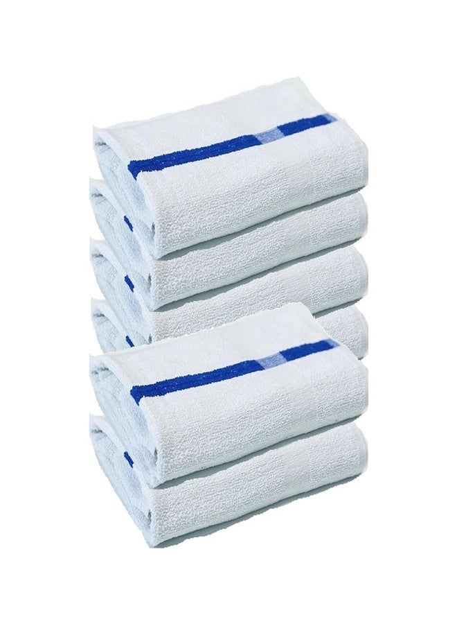 Towels N More منشفة ن وأكثر 24x48 منشفة حمام ناعمة بجانب المسبح 6 كبيرة فائقة الامتصاص بيضاء مع شريط أزرق في المنتصف للاستخدام في المنزل، المسبح، السبا، الصالة الرياضية، الفندق، الموتيل كمنشفة استحمام - Image 1