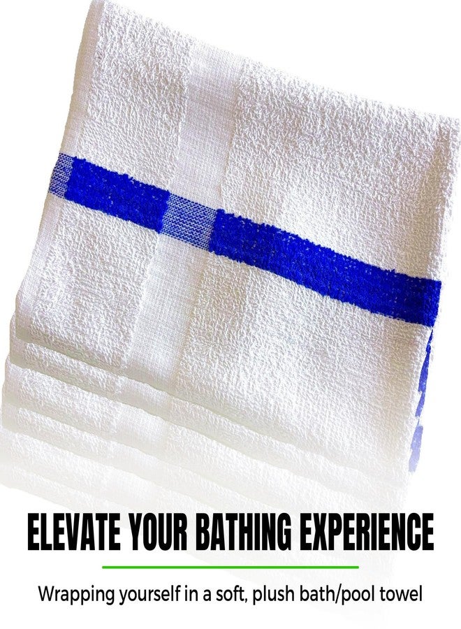 Towels N More منشفة ن وأكثر 24x48 منشفة حمام ناعمة بجانب المسبح 6 كبيرة فائقة الامتصاص بيضاء مع شريط أزرق في المنتصف للاستخدام في المنزل، المسبح، السبا، الصالة الرياضية، الفندق، الموتيل كمنشفة استحمام - Image 2