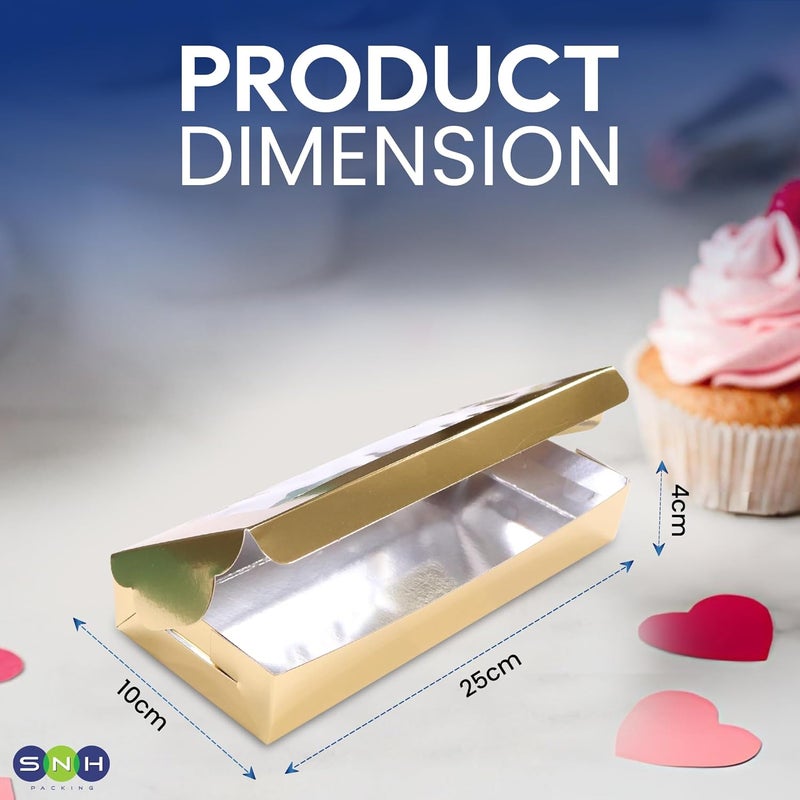 SNH Packing Pack 20 Gold Bakery Box with Window, 25 x 10 cm Sturdy Aluminum Treat Boxes for Cookies, Pastries, Donuts & Cakes - Dessert Gift Boxes for Weddings, Birthdays & Party Favors - Image 2