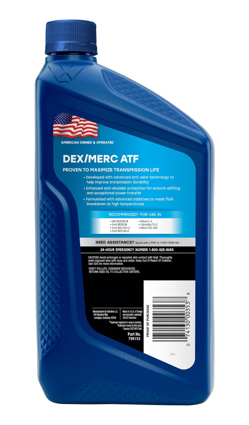 Valvoline DEX/MERC (ATF) Automatic Transmission Fluid 1 QT, Case of 6 - Image 3