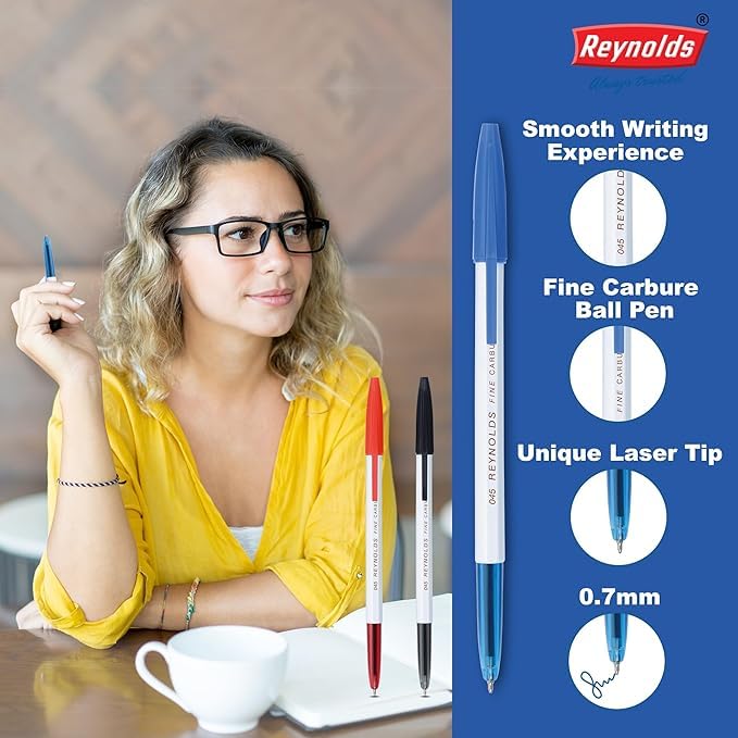 Reynolds 045 Ball Pen SET - 10 RED PENS WITH COMFORTABLE GRIP |RED BALL PENS FOR WRITING | PEN FOR STUDENTS & OFFICE STATIONERY | 0.7 mm TIP SIZE - Image 4