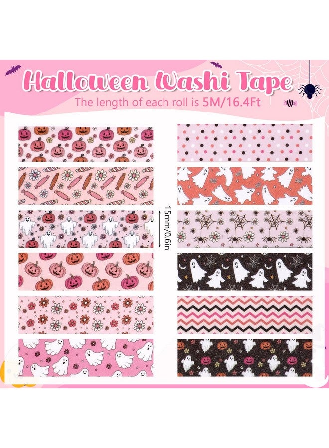 NEWEST 12 Rolls Halloween Washi Tape, Cute Ghost Pumpkin Washi Tape Boho Decorative Tapes Holiday Washi Paper Stickers 15Mm Wide Black Pink Masking Tape Set For Diy Crafts, Scrapbook, Party Decor - Image 2