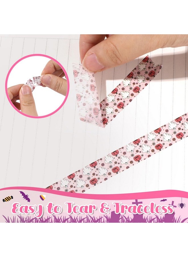 NEWEST 12 Rolls Halloween Washi Tape, Cute Ghost Pumpkin Washi Tape Boho Decorative Tapes Holiday Washi Paper Stickers 15Mm Wide Black Pink Masking Tape Set For Diy Crafts, Scrapbook, Party Decor - Image 3