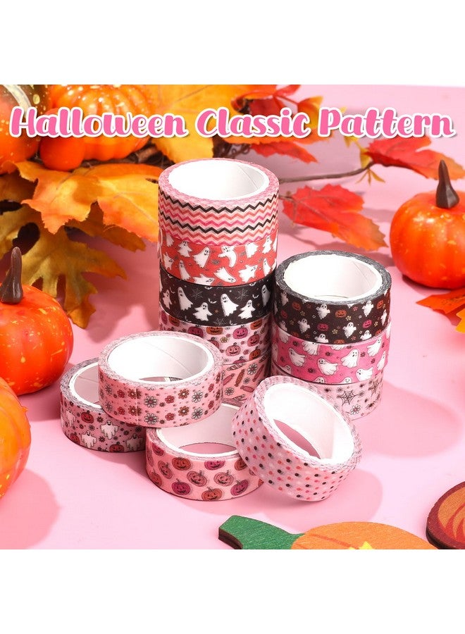 NEWEST 12 Rolls Halloween Washi Tape, Cute Ghost Pumpkin Washi Tape Boho Decorative Tapes Holiday Washi Paper Stickers 15Mm Wide Black Pink Masking Tape Set For Diy Crafts, Scrapbook, Party Decor - Image 5