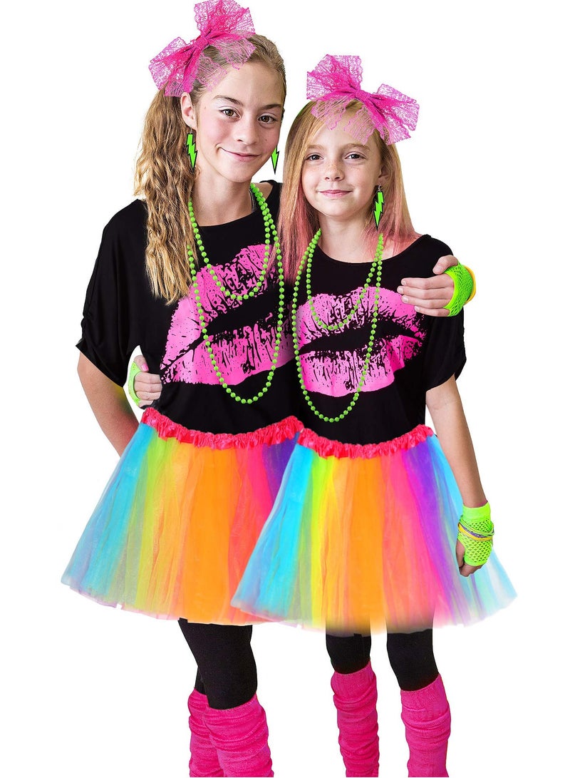 Excefore 80s Costume Accessories Set T-Shirt Tutu Headband Earring Necklace Leg Warmers, XL  - Image 3
