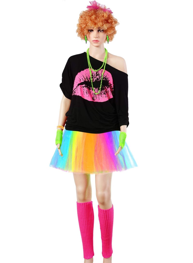 Excefore 80s Costume Accessories Set T-Shirt Tutu Headband Earring Necklace Leg Warmers, XL  - Image 4