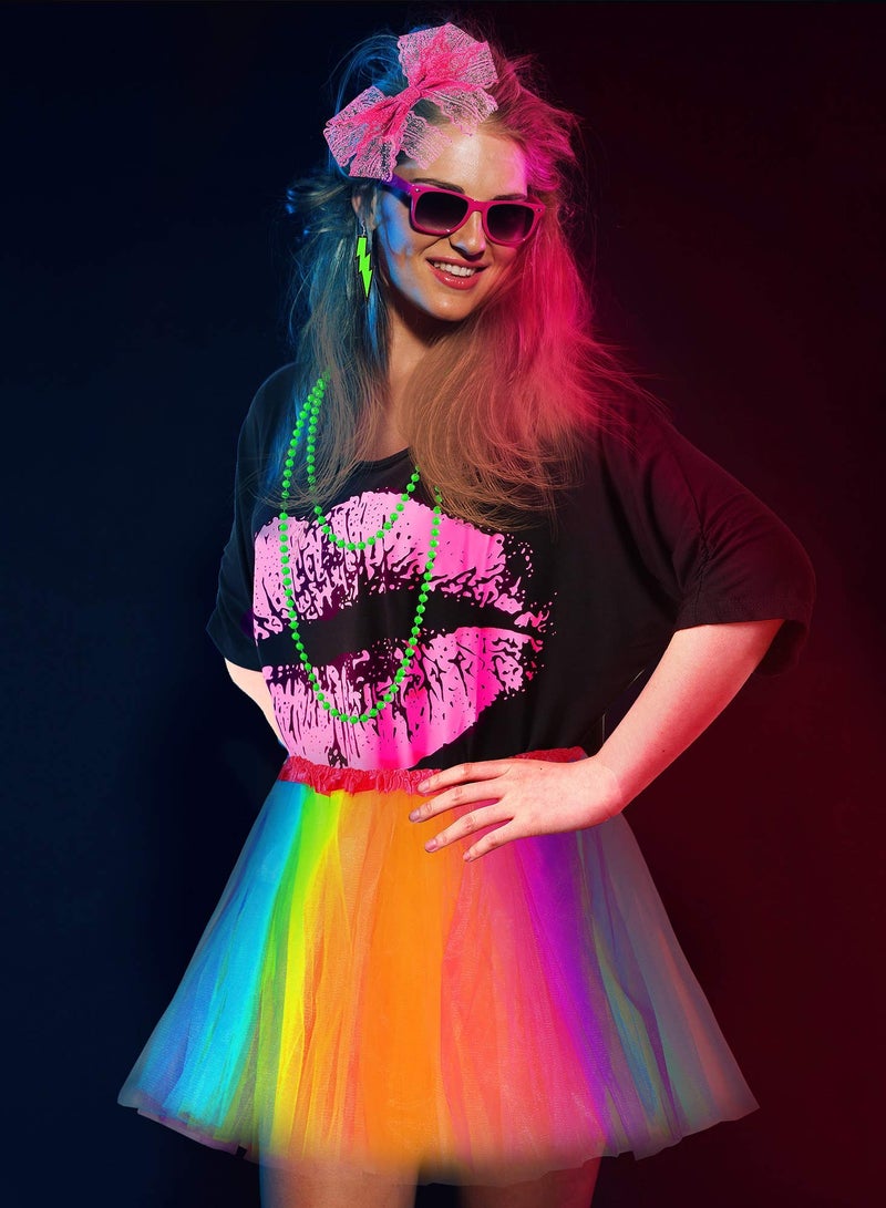 Excefore 80s Costume Accessories Set T-Shirt Tutu Headband Earring Necklace Leg Warmers, XL  - Image 2