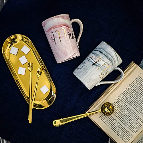 KELVEE Mr And Mrs Coffee Mugs With Lid & Spoon Set Of 2, Wedding Gifts For Couple/Bride And Groom, Ceramic Marble Cups For Bridal Engagement Wedding, Married Couples Anniversary, 400 ML - Image 3