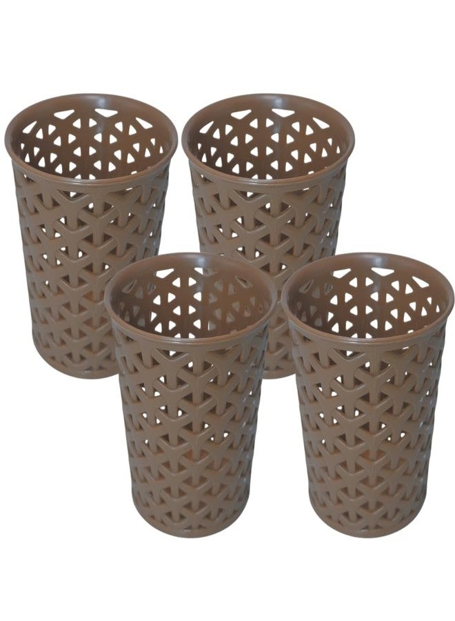 MORVI Linea Small Round Plastic Multipurpose Organizer For Kitchen, Bathroom, Salon, Office|Stationery,Cutlery,Pen,Makeup Brushes Holder|Hanging Toothbrush Stand |Pack Of 4 | BROWN - Image 1