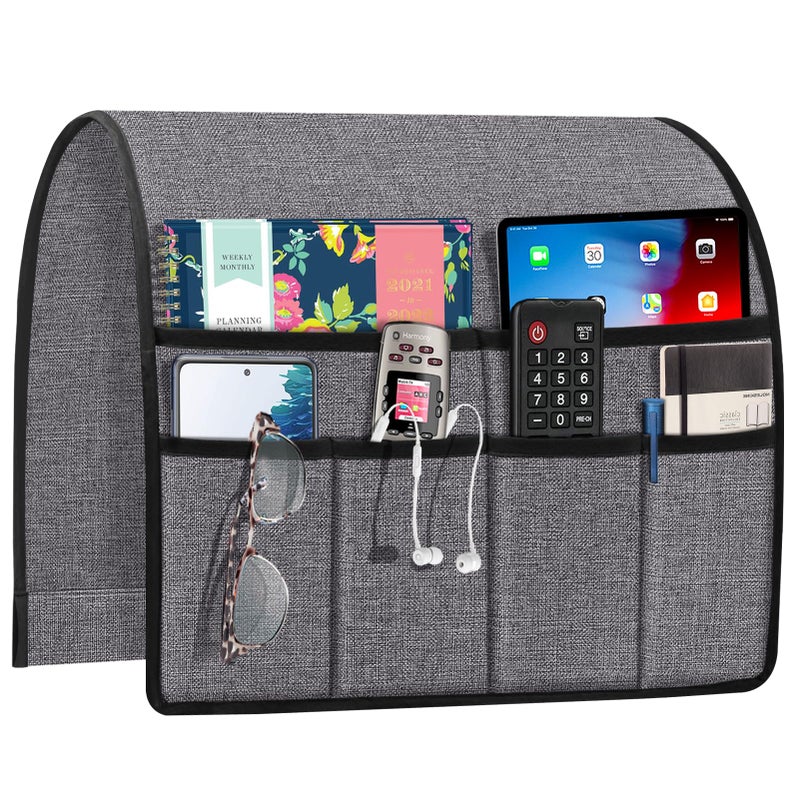 Joywell Remote Control Holder for Couch Armchair Caddy Recliner Armrest Organizer Non Slip Sofa Arm Chair Caddie with 6 Pocket Storage for Magazine Tablet Phone iPad Grey