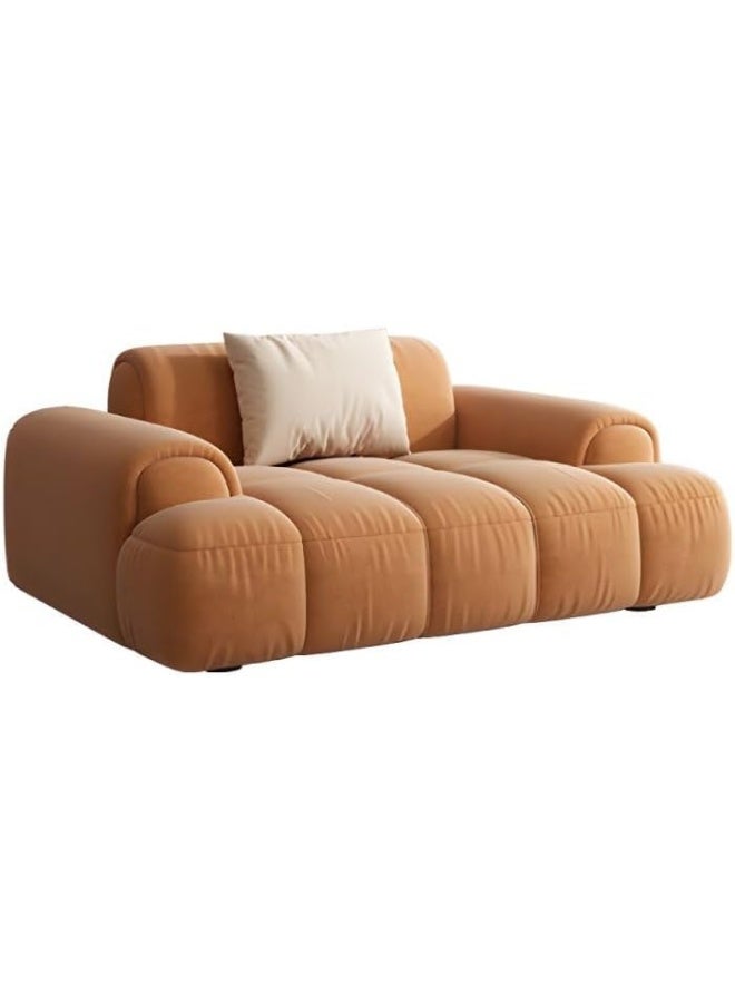 Ripple FURNITURE UAE Homes Modern Quilted Loveseat Sofa, Orange Velvet, Channel Tufted with Decorative Pillow - Image 1