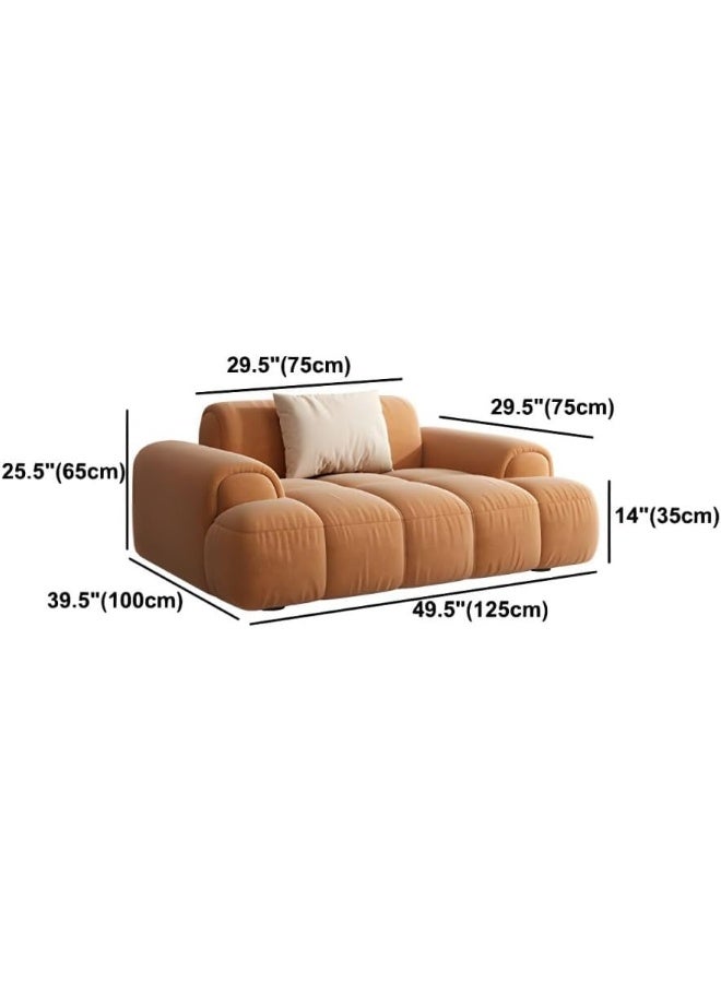 Ripple FURNITURE UAE Homes Modern Quilted Loveseat Sofa, Orange Velvet, Channel Tufted with Decorative Pillow - Image 2