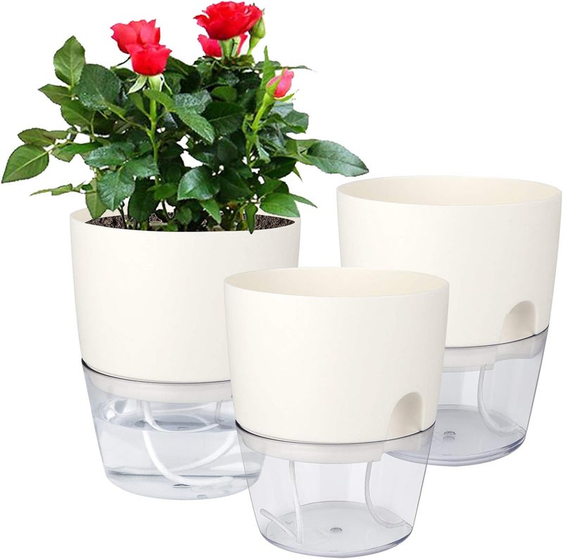 Vanavazon 6 Inch Self Watering Planter Pots for Indoor Plants, 3 Pack African Violet Pots with Wick Rope-White - Image 1