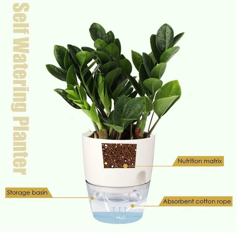 Vanavazon 6 Inch Self Watering Planter Pots for Indoor Plants, 3 Pack African Violet Pots with Wick Rope-White - Image 2