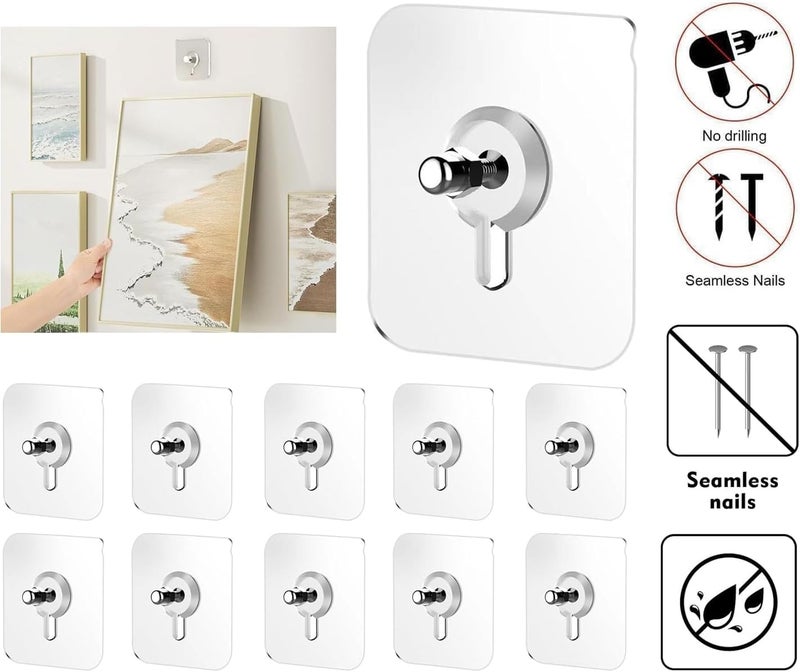 MOBDESK Super Screw for Wall Stainless Steel PVC Abs Nail Free, Non-Trace No Drilling Sticking Hooks,Waterproof Screws Hook, Adhesive Nails Wall, Hooks Without Drilling,Hook Hanging-10 Pack(K-233) - Image 2