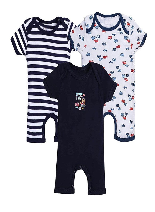 TiniBerry Half Sleeves Unisex Baby Bodysuit/Onesies/Rompers Pack of 3 (3-6 Months, Knee Lant Nevy Blue) - Image 1