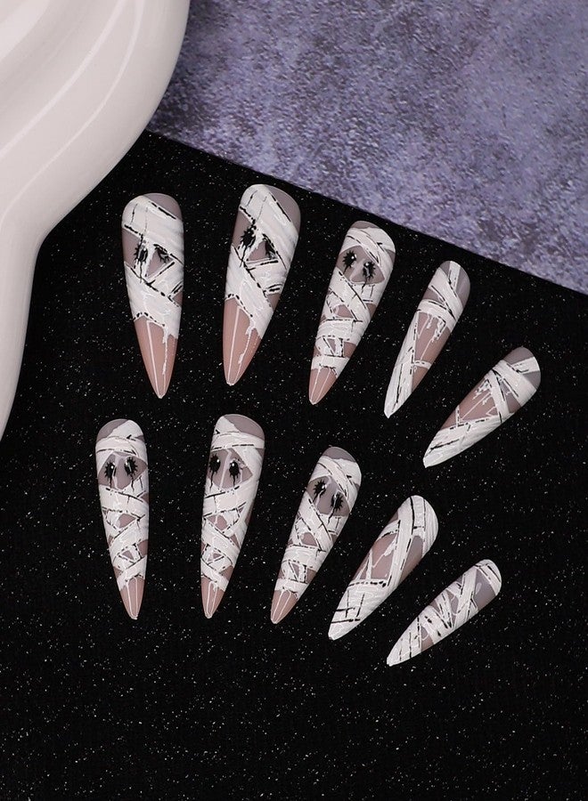 KKUUOO 6 Packs 144Pcs Halloween Acrylic Press on Nails Kit, Reusable Full Cover Fake Nails, Stick on Glue on False Nails for Women & Girls - Image 4