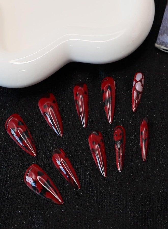 KKUUOO 6 Packs 144Pcs Halloween Acrylic Press on Nails Kit, Reusable Full Cover Fake Nails, Stick on Glue on False Nails for Women & Girls - Image 2