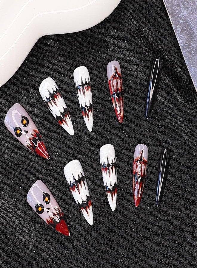 KKUUOO 6 Packs 144Pcs Halloween Acrylic Press on Nails Kit, Reusable Full Cover Fake Nails, Stick on Glue on False Nails for Women & Girls - Image 5