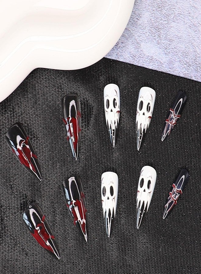 KKUUOO 6 Packs 144Pcs Halloween Acrylic Press on Nails Kit, Reusable Full Cover Fake Nails, Stick on Glue on False Nails for Women & Girls - Image 3
