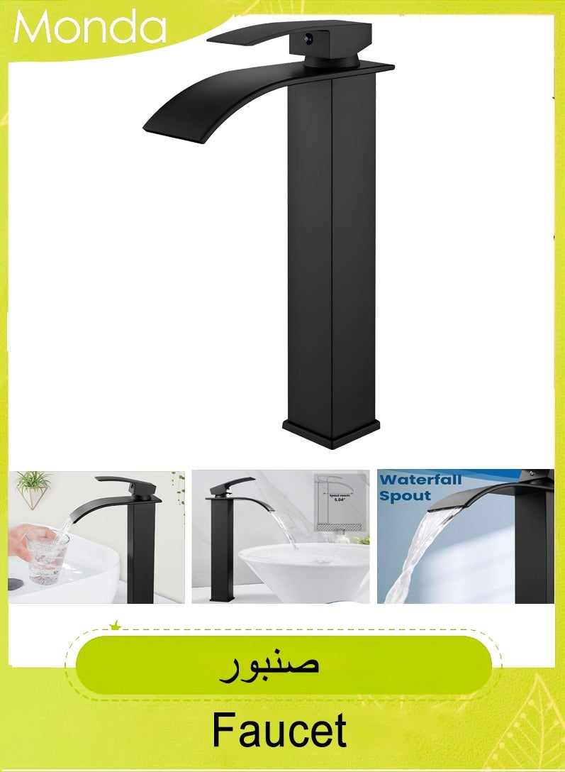 حوض للحمام صنبور شلال سطح الخيالة خلاط الماء البارد والساخن حوض صنبور بالوعة الحمام سطح السفينة صنبور عالية - Image 1